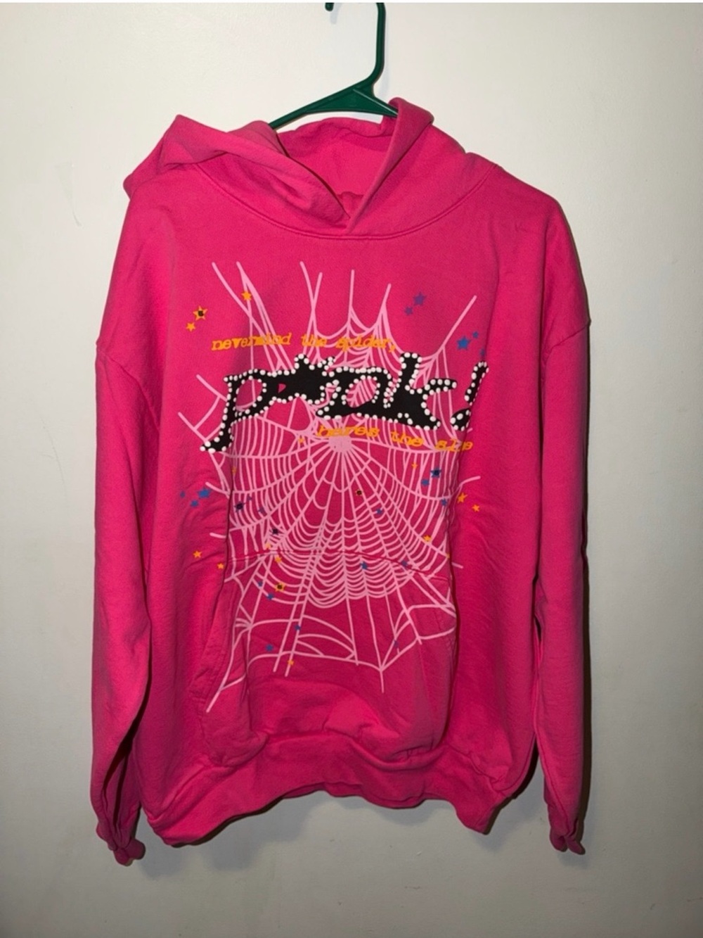 Brand New Pink Sp5der Pull Over Hoodie Men’s Large
